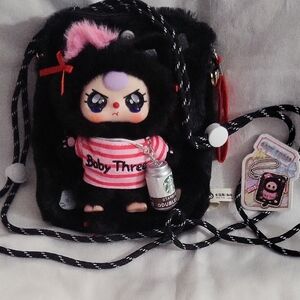 Baby Three Plush with Black Furry Travel Phone Bag